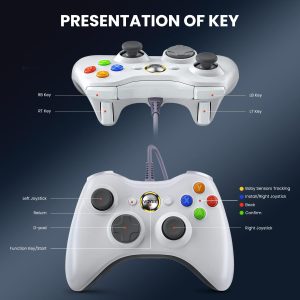VOYEE PC Controller. Wired Controller Compatible with Microsoft Xbox 360 & Slim/PC Windows 10/8/7. with Upgraded Joystick. Double Shock | Enhanced (White) : Video Games