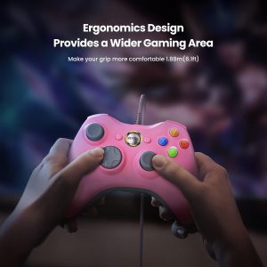 VOYEE PC Controller. Wired Controller Compatible with Microsoft Xbox 360 & Slim/PC Windows 10/8/7. with Upgraded Joystick. Double Shock | Enhanced (Pink) : Video Games