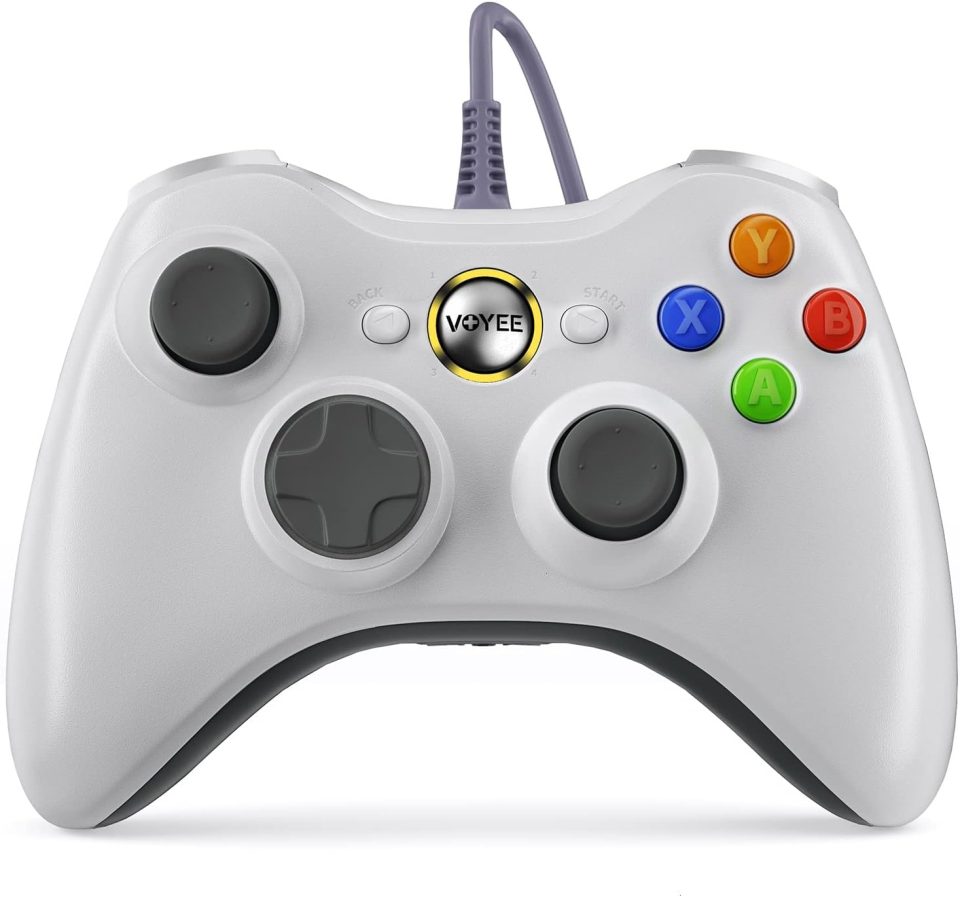 VOYEE PC Controller. Wired Controller Compatible with Microsoft Xbox 360 & Slim/PC Windows 10/8/7. with Upgraded Joystick. Double Shock | Enhanced (White) : Video Games