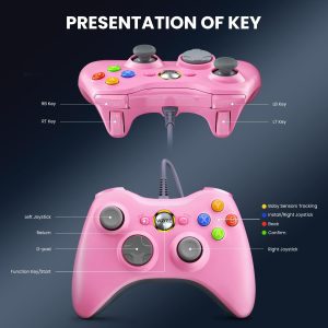 VOYEE PC Controller. Wired Controller Compatible with Microsoft Xbox 360 & Slim/PC Windows 10/8/7. with Upgraded Joystick. Double Shock | Enhanced (Pink) : Video Games