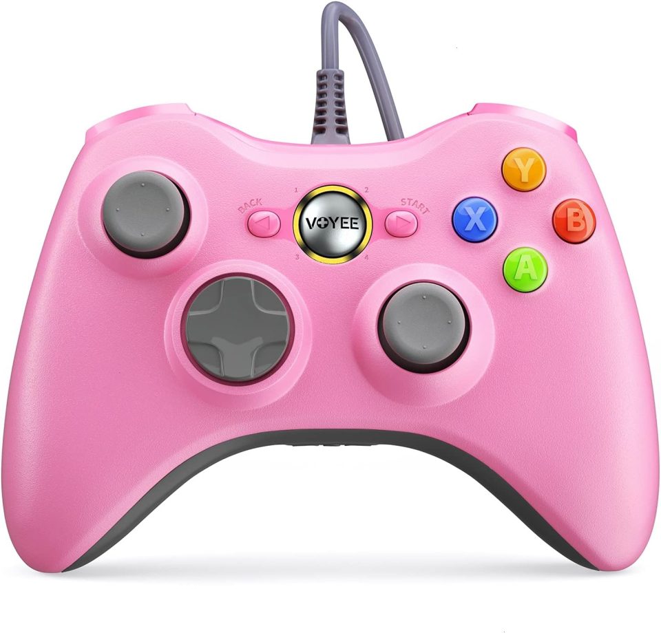 VOYEE PC Controller. Wired Controller Compatible with Microsoft Xbox 360 & Slim/PC Windows 10/8/7. with Upgraded Joystick. Double Shock | Enhanced (Pink) : Video Games
