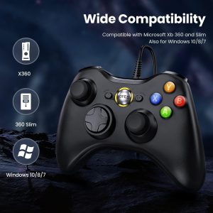 VOYEE PC Controller. Wired Controller Compatible with Microsoft Xbox 360 & Slim/PC Windows 10/8/7. with Upgraded Joystick. Double Shock | Enhanced (Black) : Video Games