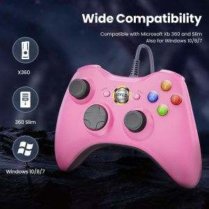 VOYEE PC Controller. Wired Controller Compatible with Microsoft Xbox 360 & Slim/PC Windows 10/8/7. with Upgraded Joystick. Double Shock | Enhanced (Pink) : Video Games