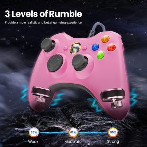 VOYEE PC Controller. Wired Controller Compatible with Microsoft Xbox 360 & Slim/PC Windows 10/8/7. with Upgraded Joystick. Double Shock | Enhanced (Pink) : Video Games