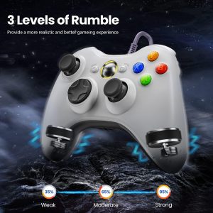 VOYEE PC Controller. Wired Controller Compatible with Microsoft Xbox 360 & Slim/PC Windows 10/8/7. with Upgraded Joystick. Double Shock | Enhanced (White) : Video Games