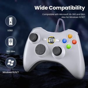 VOYEE PC Controller. Wired Controller Compatible with Microsoft Xbox 360 & Slim/PC Windows 10/8/7. with Upgraded Joystick. Double Shock | Enhanced (White) : Video Games